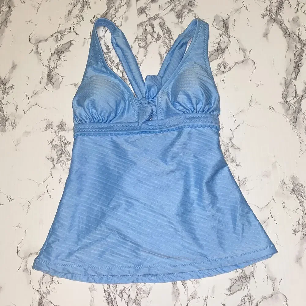 NWT Jessica Simpson Blue Ribbed Tankini Swim Bathing Suit Top Women's Size Small